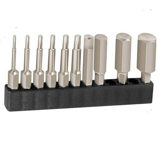 10pcs Hexagon Head Drive Bit Set ( H1.5-H12 ) - Magnetic 1/4" Shank - 50mm Length