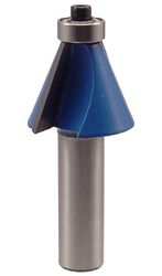 McJING Tools 22.5° chamfer bit for woodworking, showing the sharp cutting edge and angled design for precise chamfers.
