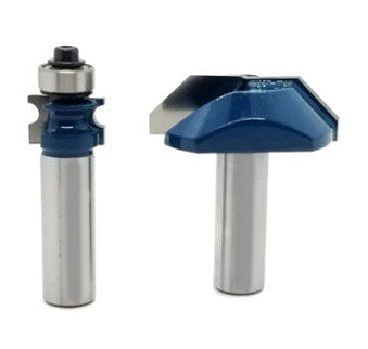 Two-piece beaded face frame bit set by McJING Tools showing metal router bits with beaded edge profiles.