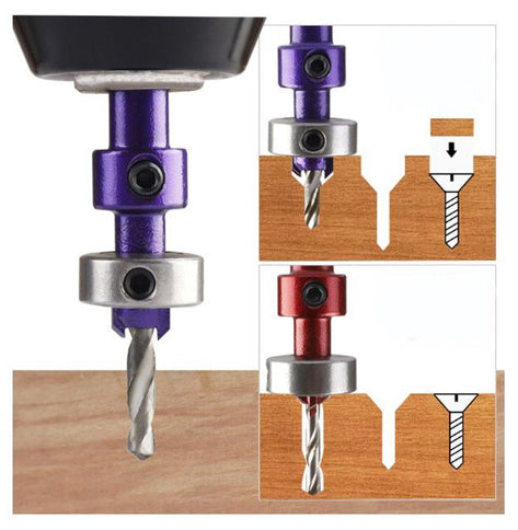 Carbide Tipped Drill & Countersink with Stop Collet (Straight Shank)