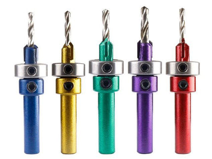 5pc Carbide Tipped Drill & Countersink with Stop Set (8mm Shank)