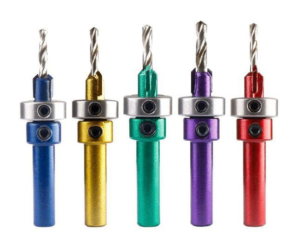 5pc Carbide Tipped Drill & Countersink with Stop Set (8mm Shank)