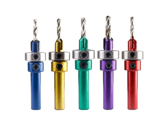 5pc Carbide Tipped Drill & Countersink with Stop Set (8mm Shank)