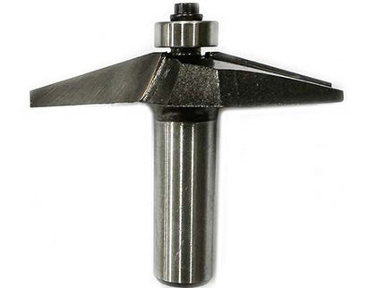McJING Tools 75° chamfer bit for woodwork, showing the metal cutting edge and shank for precise chamfering of edges.