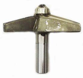 McJING Tools 75° chamfer bit for woodwork, showing the sharp cutting edge and angled tip used for chamfering edges.