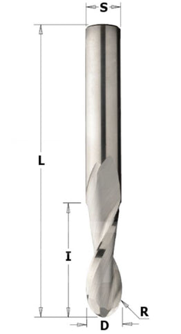Solid carbide spiral upcut round nose bit by McJING Tools with a bull nose end, designed for precise woodworking and routing tasks.