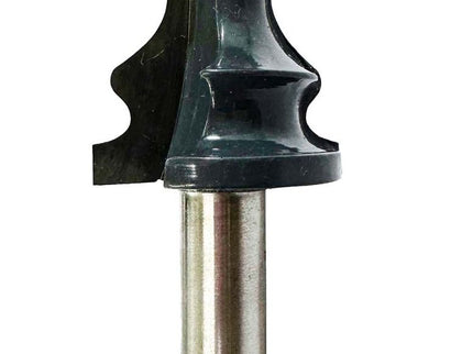 Close-up of McJING Tools base moulding bit showing detailed cutting edges for woodworking projects.