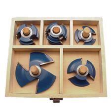 Set of five McJING Tools 3/4-inch bore shaper cutters arranged in a row on a workbench.