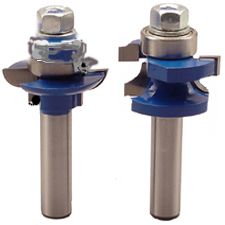 Set of McJING Tools matched rail and stile router bits with round-over profiles for woodworking projects.