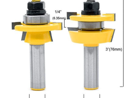 Matched rail and stile bit set for Shaker-style woodworking by McJING Tools, showing the router bits on a workbench.