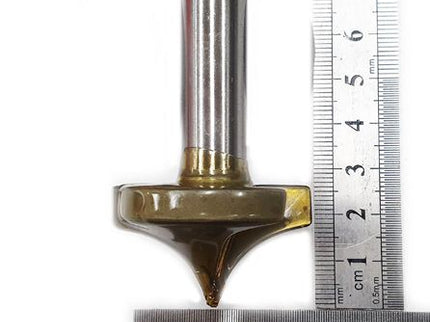 McJING Tools point cutting roundover bit for woodwork, showing the sharp cutting edge and rounded profile for smooth edging.
