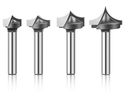 McJING Tools point cutting roundover bit with 1/4 inch shank, showing the sharp cutting edge and rounded profile.