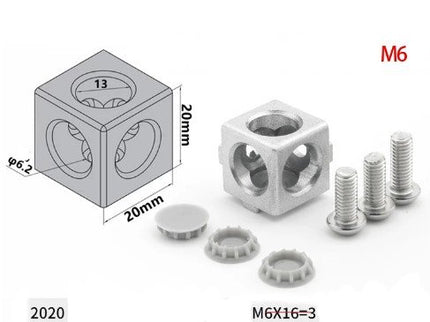 3-D Cube Connector for Aluminum Extrusion