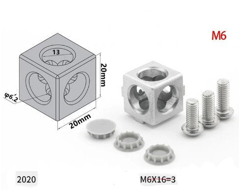 3-D Cube Connector for Aluminum Extrusion