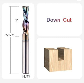 Solid Carbide Spiral Downcut Bit (2-Flute) Nano-Blue Coating