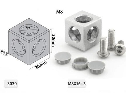 3-D Cube Connector for Aluminum Extrusion