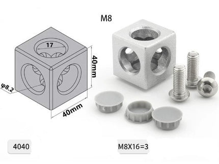 3-D Cube Connector for Aluminum Extrusion