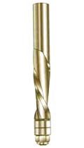 Solid carbide spiral flush trim bit for woodworking from McJING Tools, showing the cutting edges and shaft.