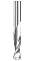 Solid carbide spiral upcut round nose bit from McJING Tools, showing the sharp cutting edges and cylindrical shape for woodworking.