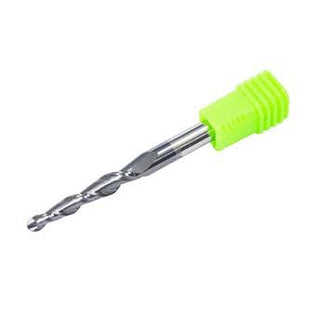 Solid carbide taper upcut spiral bit with ball end from McJING Tools, showing the sharp cutting edges and smooth ball-shaped tip.