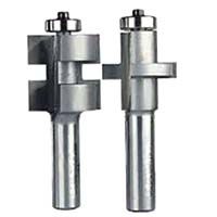 McJING Tools tongue and groove bit set with multiple router bits for woodworking projects, featuring precision cutting edges.