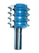 McJING Tools V-Joint Bit for woodworking and joinery, displaying its sharp cutting edges and V-shaped design for precise joints.