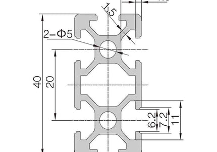 Aluminium Extrusion 20x40 6mm Groove - 1000mm