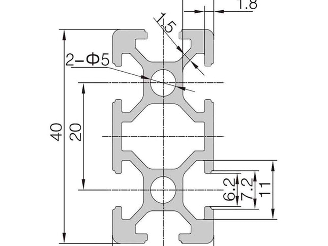 Aluminium Extrusion 20x40 6mm Groove - 1000mm
