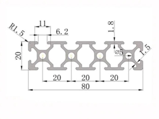 Aluminium Extrusion 20x80 6mm Groove - 1000mm