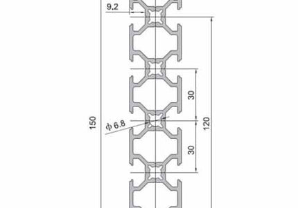 Aluminium Extrusion 30x150 8mm Groove - 1000mm