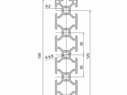 Aluminium extrusion 30x150mm with 8mm groove from McJING Tools, 1000mm length, showing the metallic profile and groove detail.