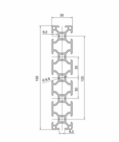 Aluminium Extrusion 30x150 8mm Groove - 1000mm