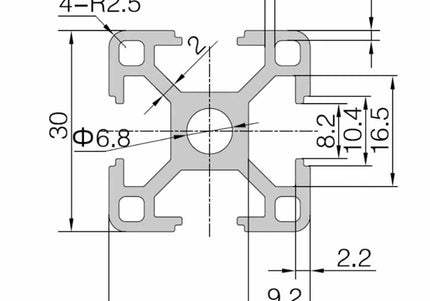 Aluminium Extrusion 30x30 8mm Groove 1M or 2M Lengths