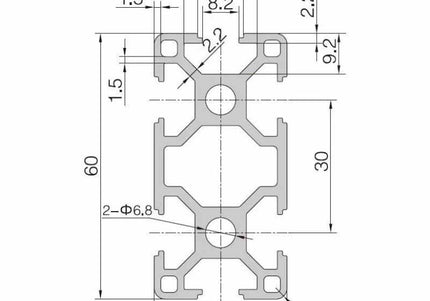 Aluminium Extrusion 30x60 8mm Groove - 1M or 2M Lengths