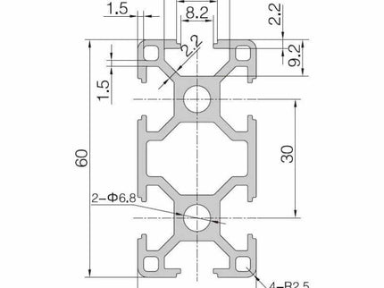 Aluminium extrusion 30x60mm with 8mm groove from McJING Tools, shown in 1m or 2m length, for framing and DIY projects