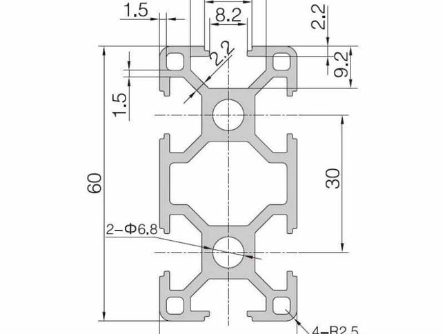 Aluminium Extrusion 30x60 8mm Groove - 1M or 2M Lengths