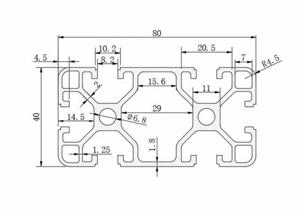 Aluminium Extrusion 40x80 8mm Groove - 1M / 2M Lengths