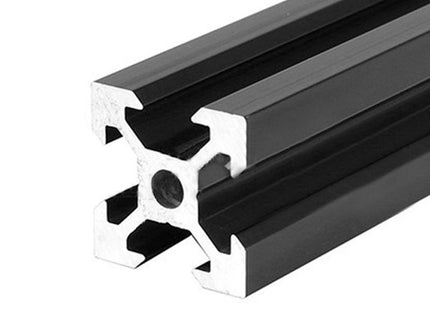 Black 20x20mm aluminium V-Slot extrusion by McJING Tools, 1000mm length, displaying its sleek V-shaped profile and smooth surface.