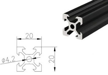 Aluminium Extrusion 20x20 V-Slot Black - 1000mm