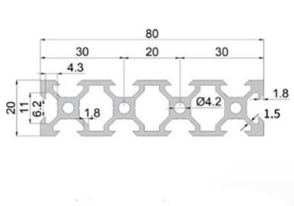 Aluminium Extrusion 20x80 V-Slot Black - 1000mm