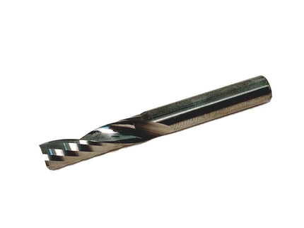 Solid carbide single flute spiral bit by McJING Tools, shown with sharp cutting edges and spiral design suitable for precise drilling.