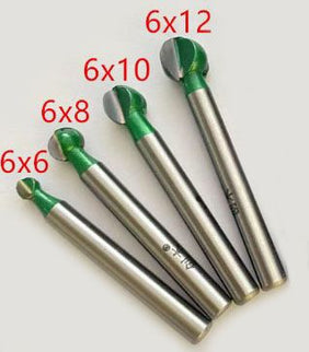 4pc Ball Head Carbide Tipped Wood Carving Bit Set ( 6mm Shank )