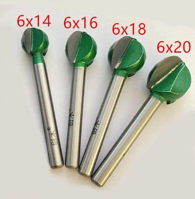 4pc Ball Head Carbide Tipped Wood Carving Bit Set ( 6mm Shank )