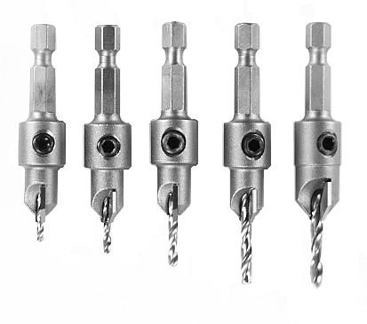 5pc Carbide Tipped Drill & Countersink Set (9.5mm Head) Quick Change Shank