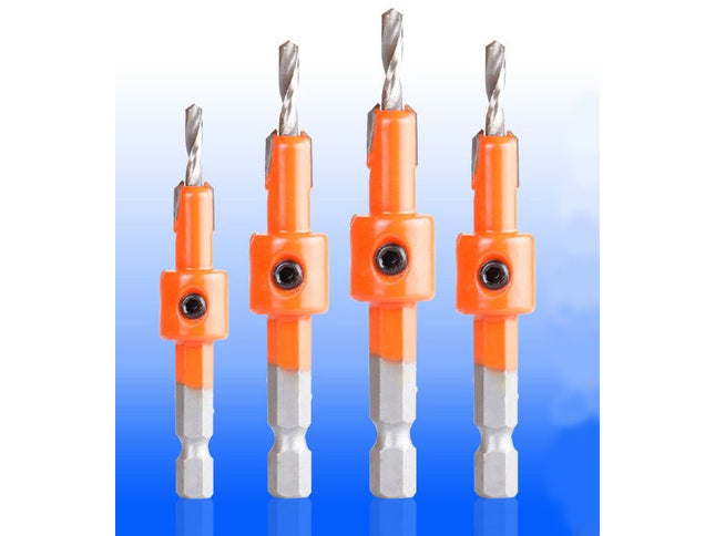 4pc Carbide Tipped Drill & Countersink Set ( 8mm Head ) Quick Change Shank