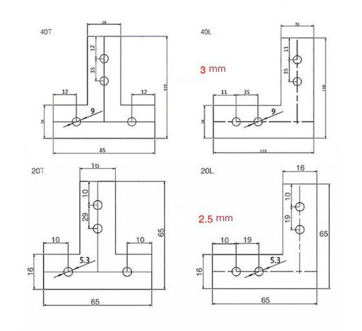 L Shape / T Shape Connector Plate for Aluminum Extrusions