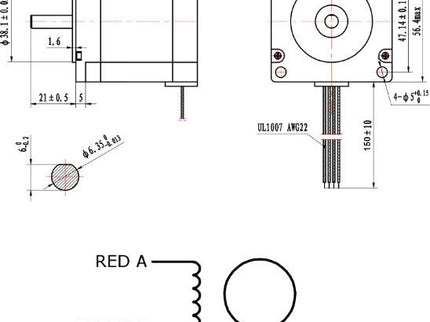57 Series Stepper Motor - 56mm Length, 6.35mm Shaft (Nema 23)