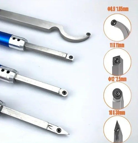 4PC Replaceable Tip Blank + 2PC Aluminum Handle Woodturning Tool Set