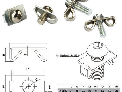 T-Slot Fasteners with Bolt for Fixed 90° Connections