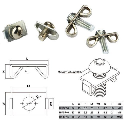 T-Slot Fasteners with Bolt for Fixed 90° Connections
